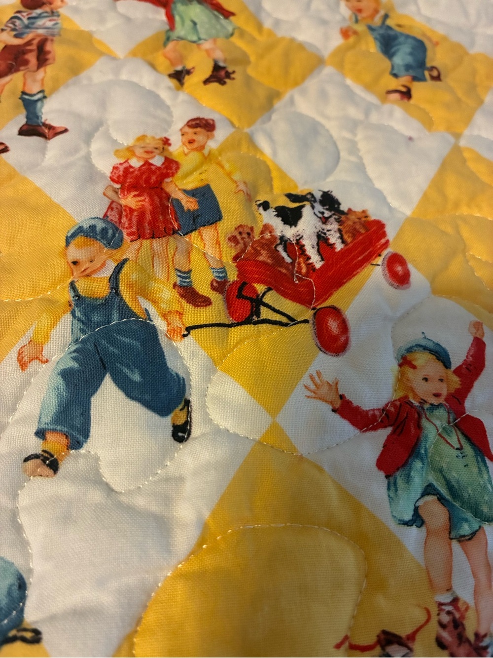 Vintage-Style Patchwork Dick & Jane Child’s Quilt - Picture 4 of 7